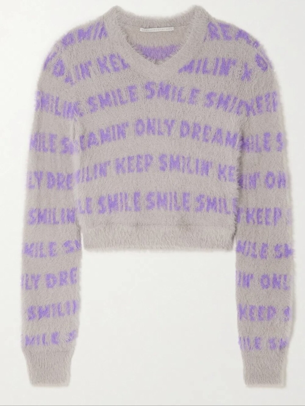 Stella McCartney Fuzzy Crewneck Sweater in Lavender on Light Gray